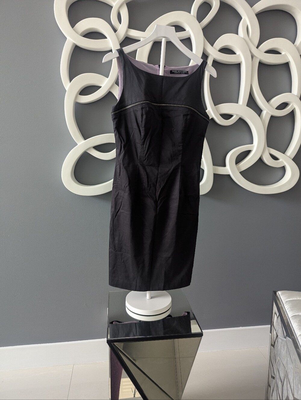 Andrew Marc Black Sleeveless Midi Dress with Back Zip Detail